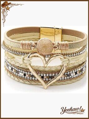 Multilayer Leather Wrap Bracelet Heart Shape Cuff Bracelet Women